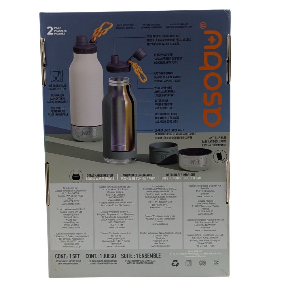 Asobu Buddy Vacuum Insulated Reusabl Bottle Pet Bowl Set 2-Pack Portable Outdoor - Picture 2 of 8